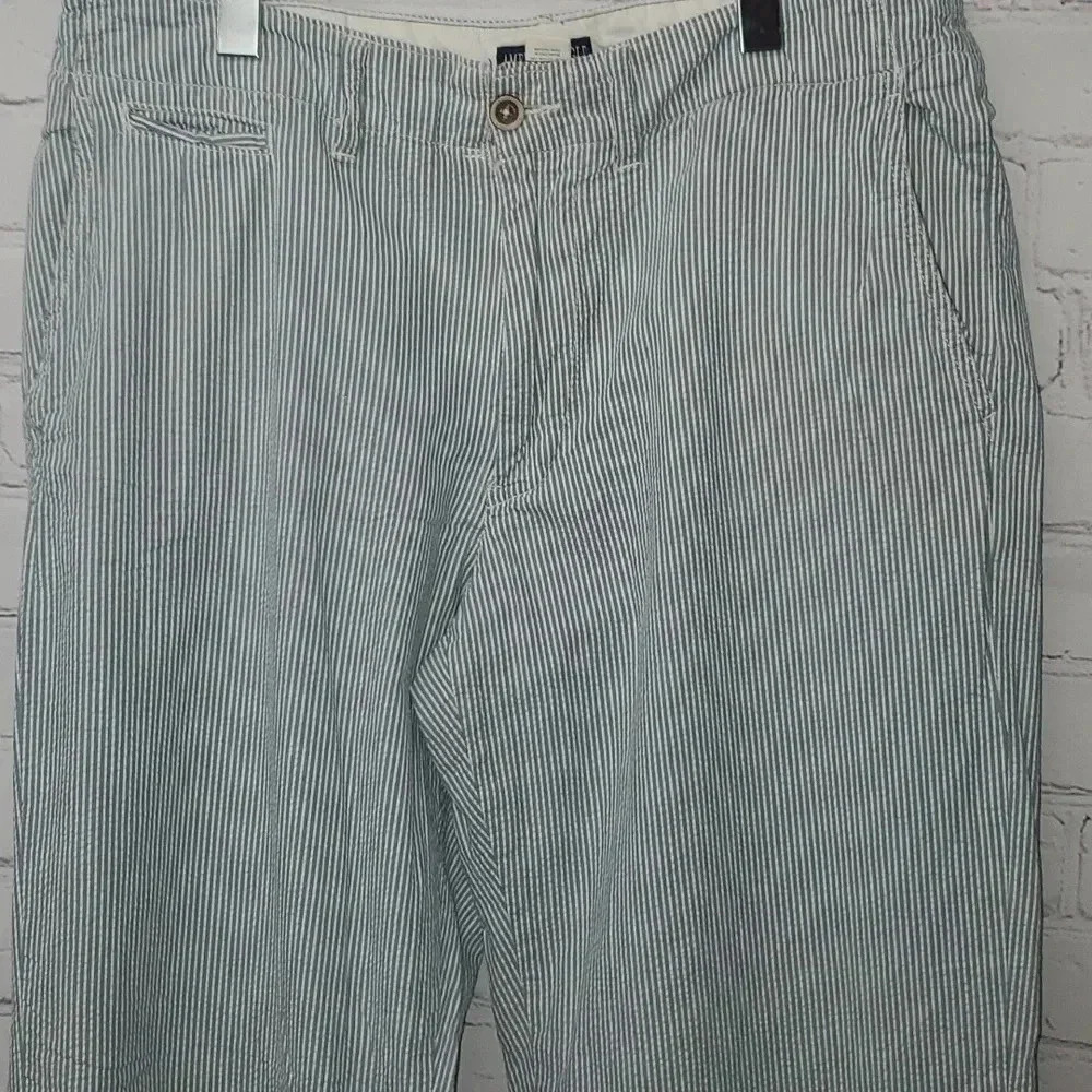 American Eagle Outfitters Classic Fit Flat Front Blue Pin Stripe Chinco Pants - Picture 6 of 12